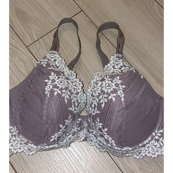 Wacoal 853291 Embrace Lace Contour Bra Lined Underwire Floral Womens 32DD Gray - Picture 3 of 6